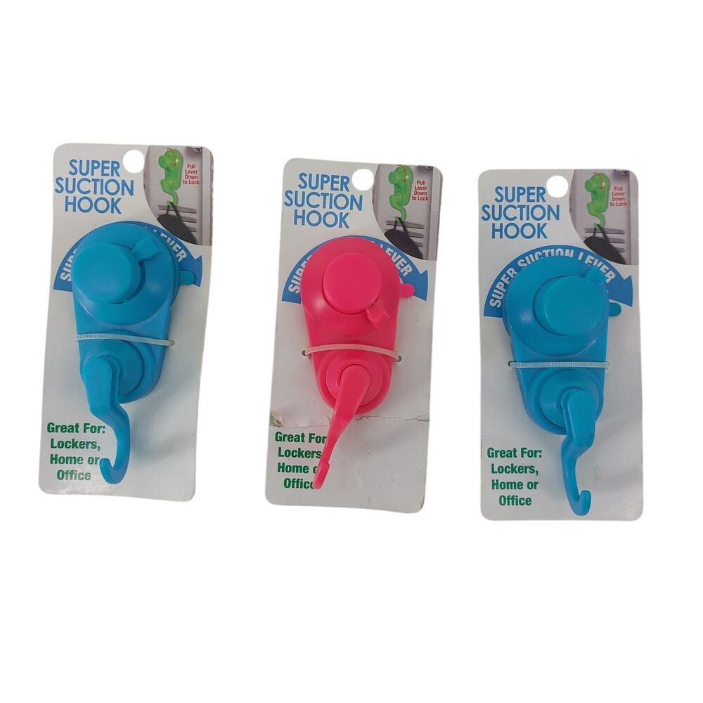 Super Suction Hook Set of 3 Pink Blue Home Locker Office